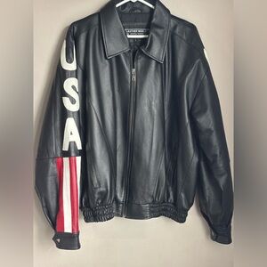 Leather World USA Flag Jacket – Genuine Leather – Men’s Large